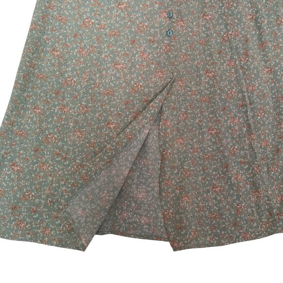 A. Byer Vintage Green Floral A-line button down Maxi Skirt Size M - Picture 4 of 10